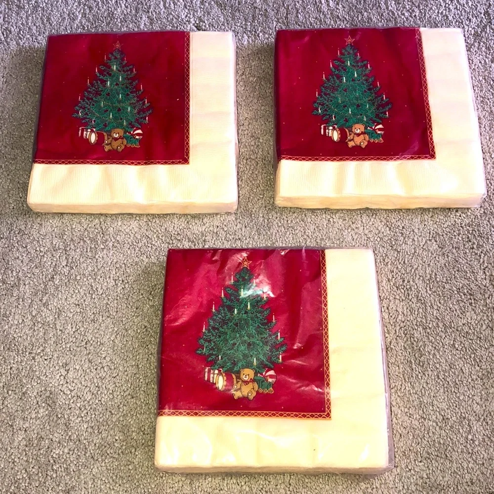 Hallmark Vintage Deadstock Napkins Packs Christmas Tree Teddy Bear Drums Print